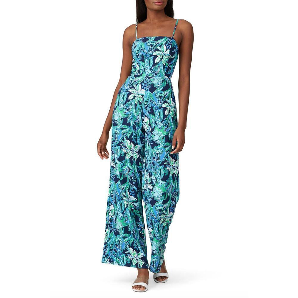 Lilly Pulitzer Nila Jumpsuit Sleeveless Wide-Leg Adjustable Straps Sz 0